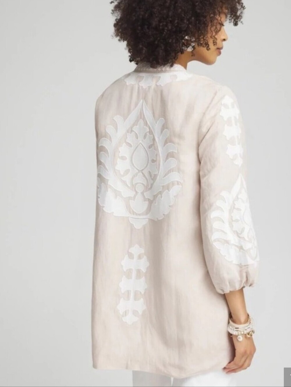 Chico's Taupe Embroidered Linen Blend Topper Jacket Chico's Size 1 New With Tags